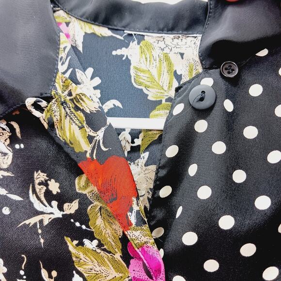 Blouse Size L Floral Dot Mix Maximalist Art Chic Y2K Whimsycore Vacation Office - Picture 6 of 12